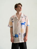 WIID Doodle Sketch Full-Print Cuban Half Shirt