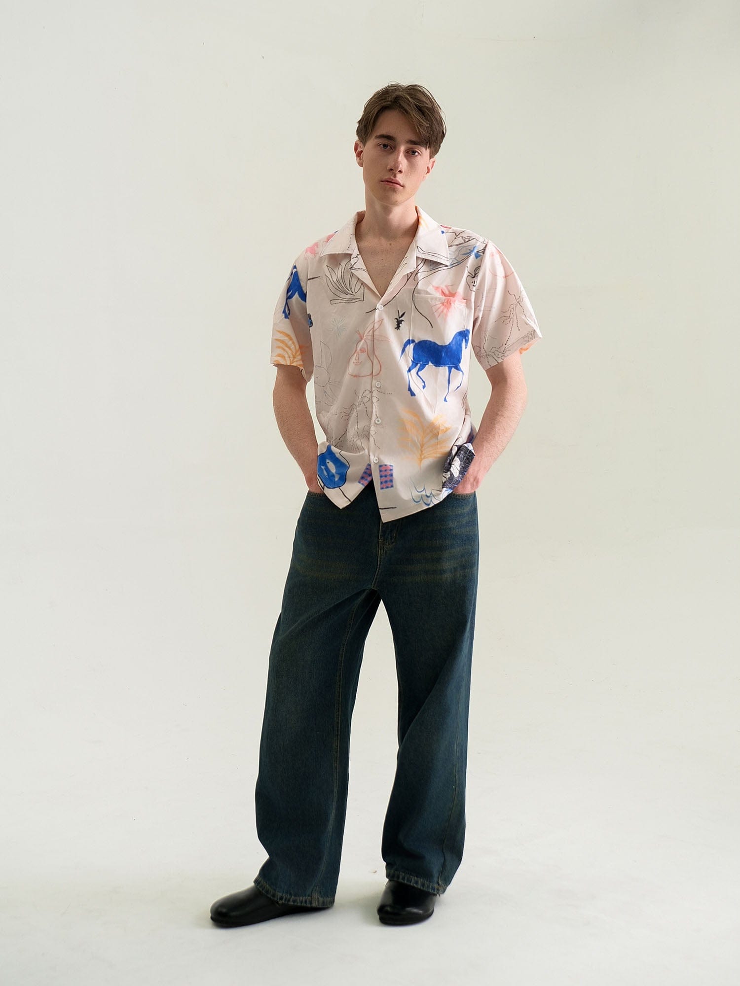 WIID Doodle Sketch Full-Print Cuban Half Shirt