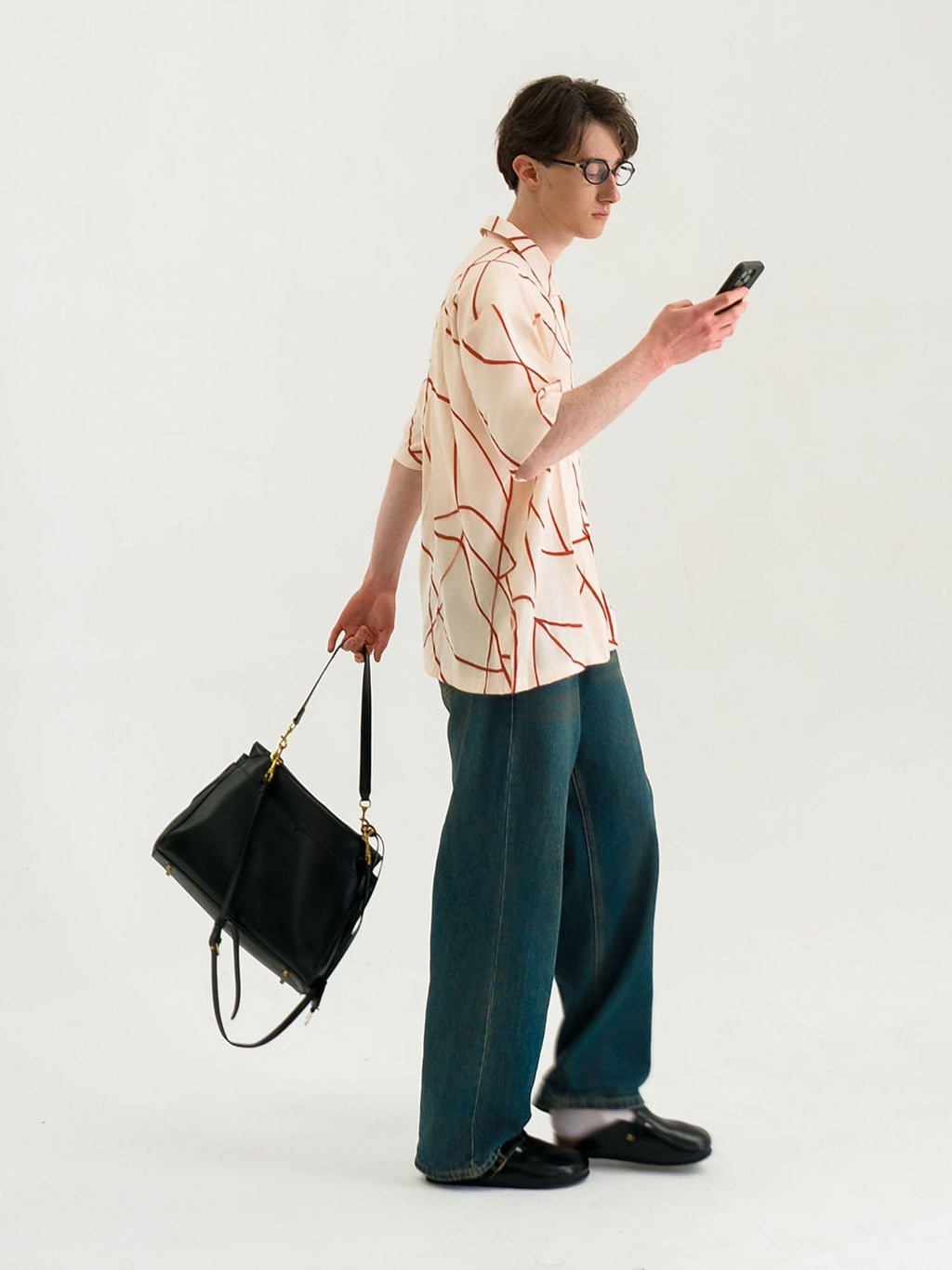 WIID Abstract Line Oversized Cuban Half Shirt