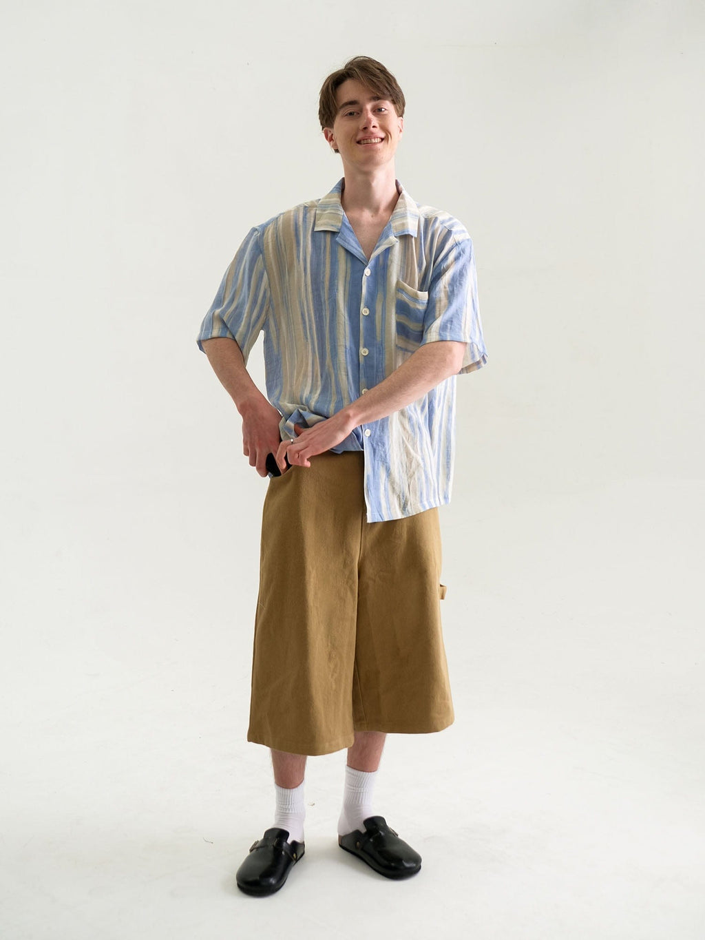 WIID Contrast Stripe Tencel Cuban Half Shirt