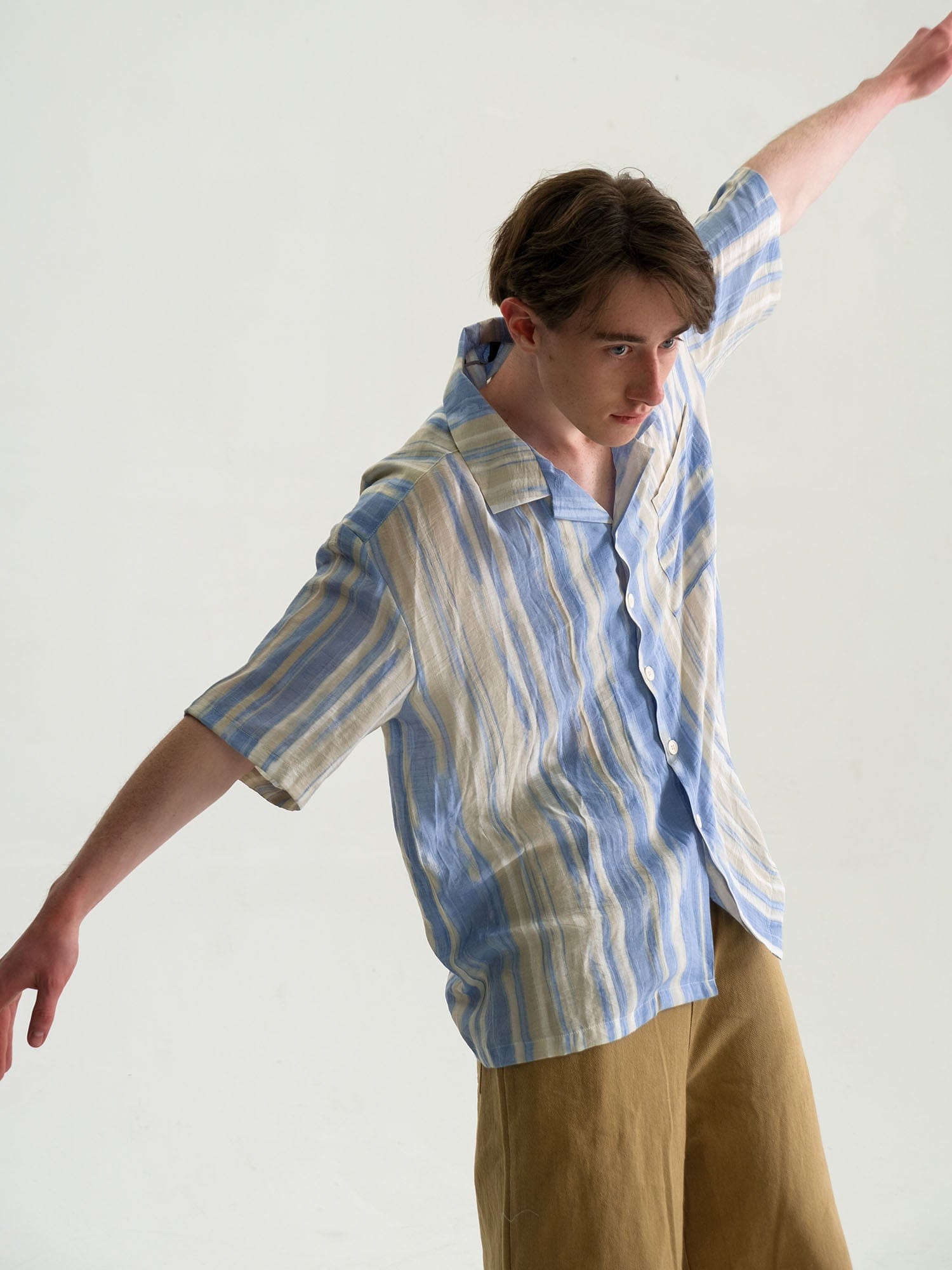 WIID Contrast Stripe Tencel Cuban Half Shirt