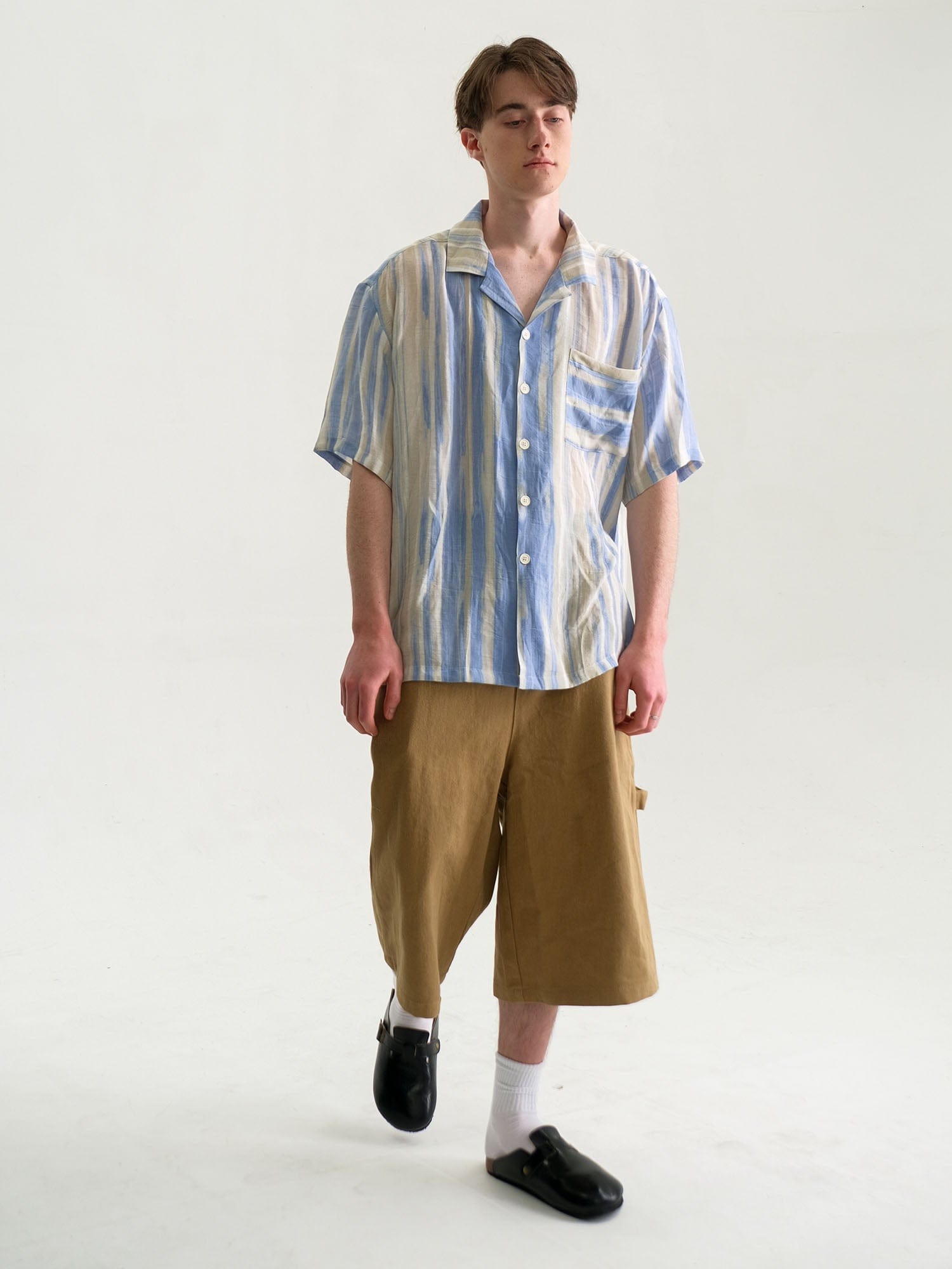 WIID Contrast Stripe Tencel Cuban Half Shirt