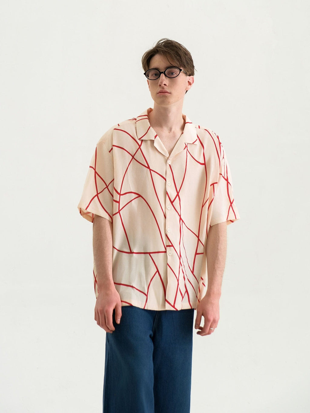 WIID Abstract Line Oversized Cuban Half Shirt