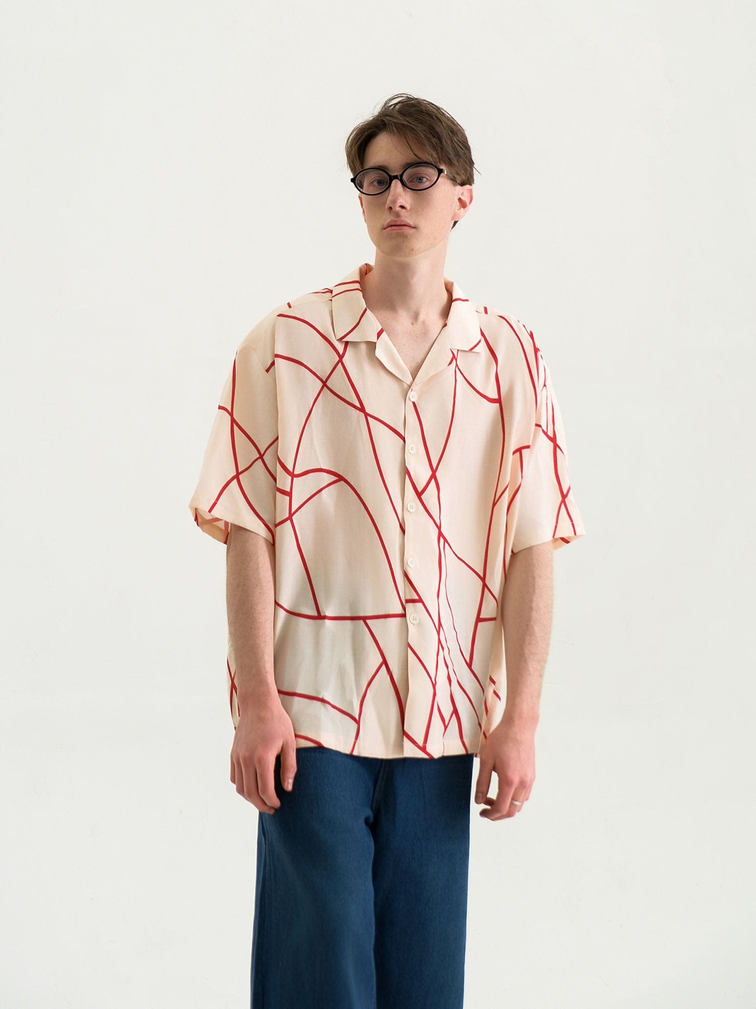 WIID Abstract Line Oversized Cuban Half Shirt