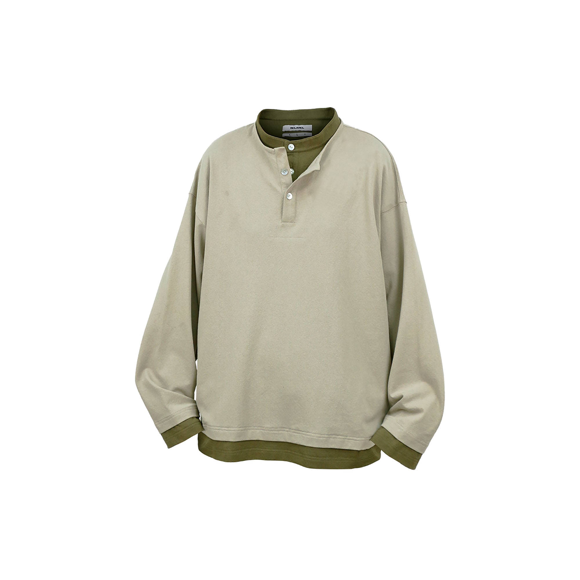 RELABEL Contrast Layered Henley Long-Sleeve Tee