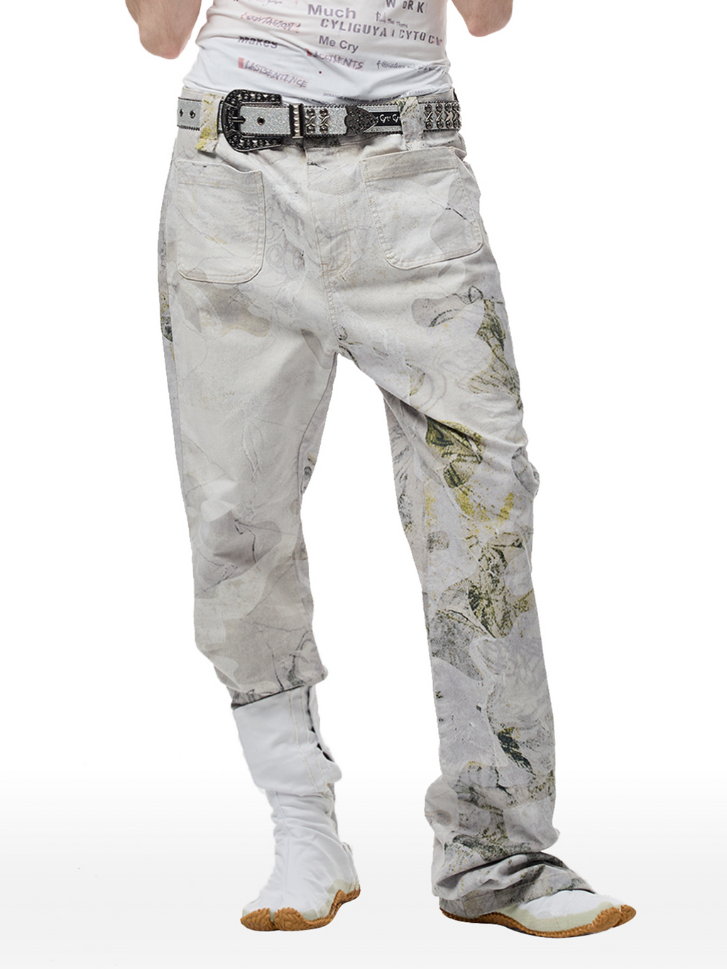 CYCYCY Floral Lace Full-Print Flared Jeans
