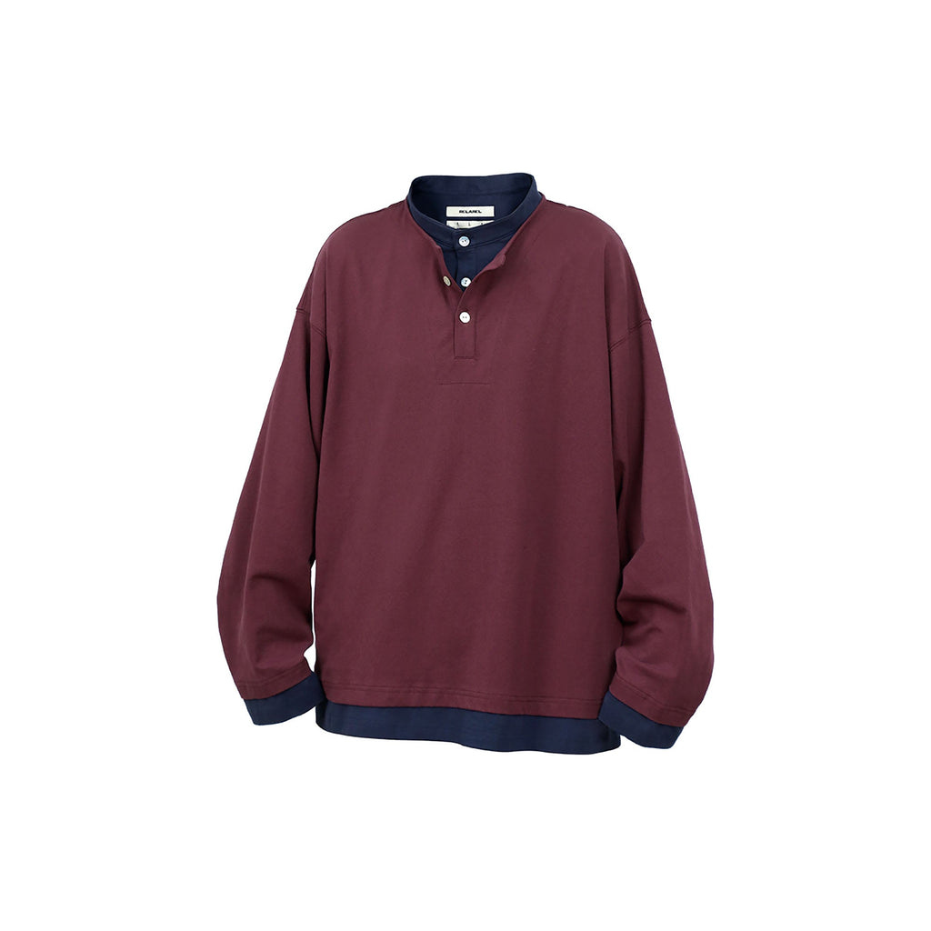 RELABEL Contrast Layered Henley Long-Sleeve Tee