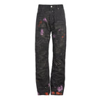 PMW Distressed Brush-Paint Straight-Leg Jeans