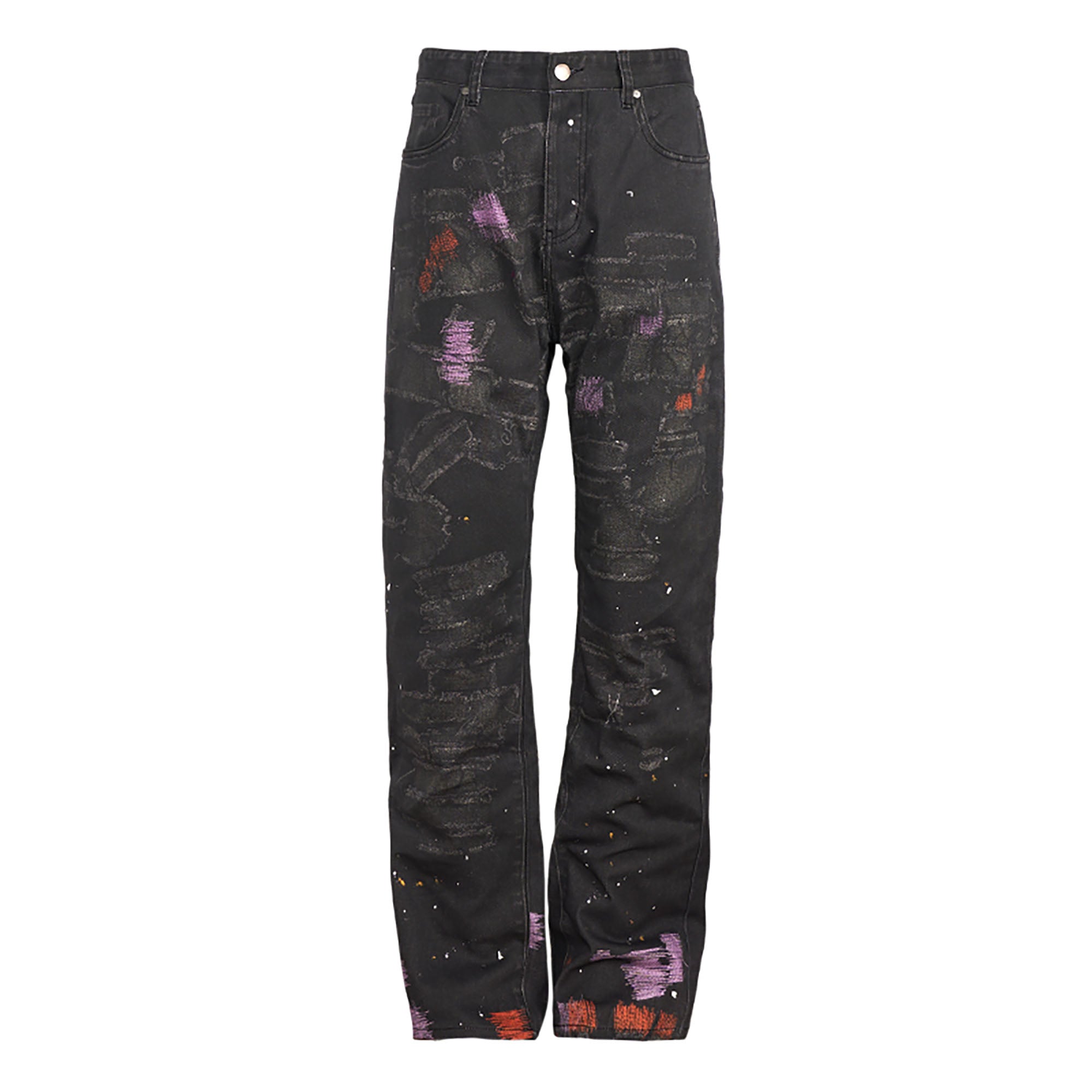 PMW Distressed Brush-Paint Straight-Leg Jeans