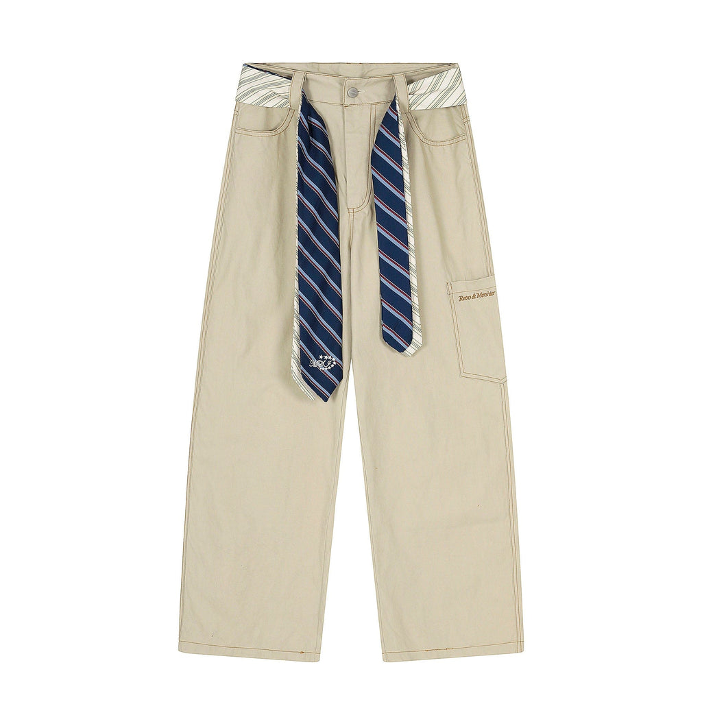 CLP Tie-Belt Multi-Pockets Stitched Pants