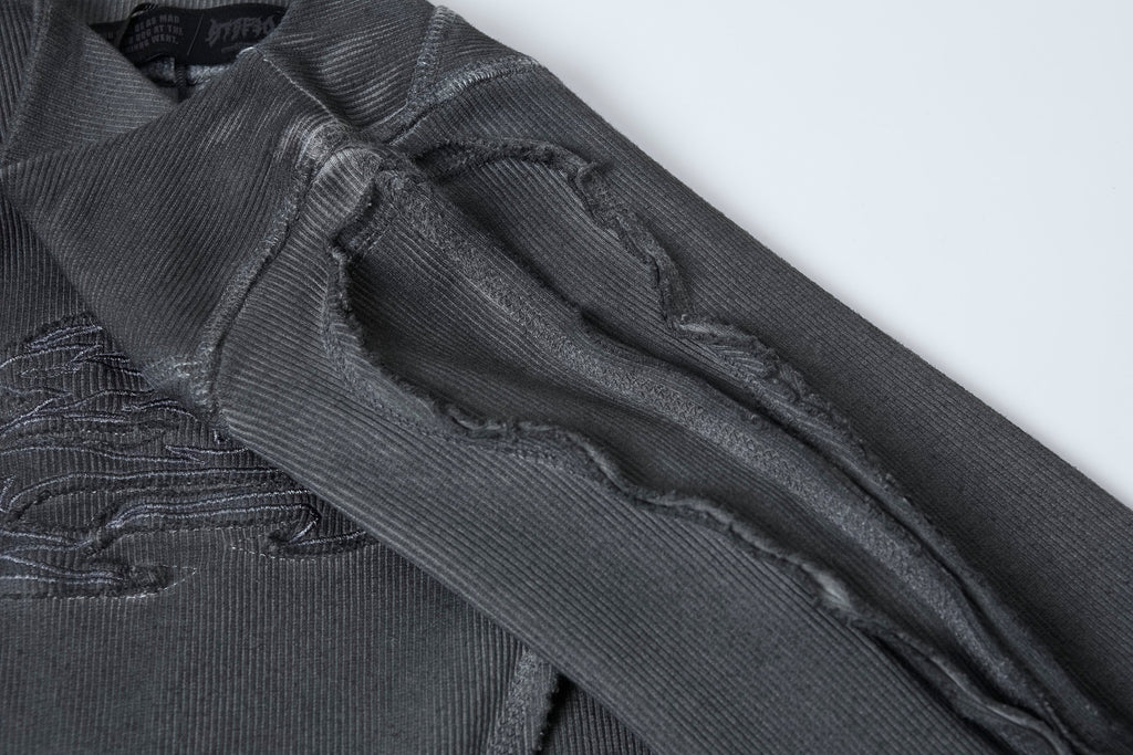 CLP Distressed Raw-Seam Paneled Long-Sleeve Tee