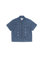 ASSEEN Linen-Blend Coin Button Denim Half Shirt