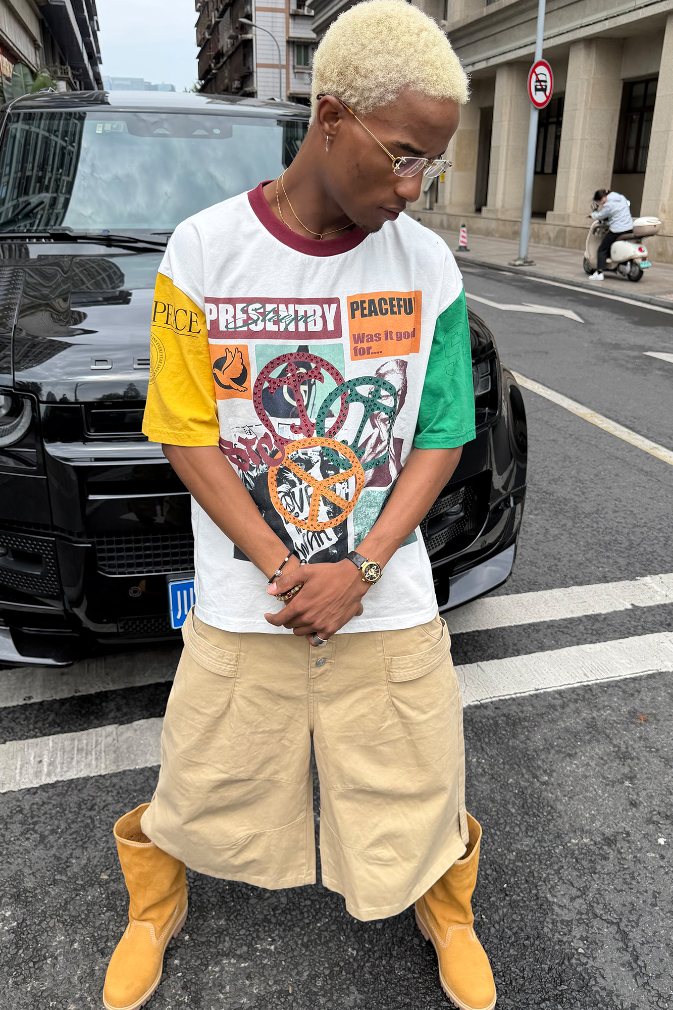 STEEPC Contrast Diamond Graphic T-Shirt