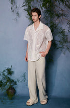 JIECHI Sheer Crane Embroidered Half Shirt