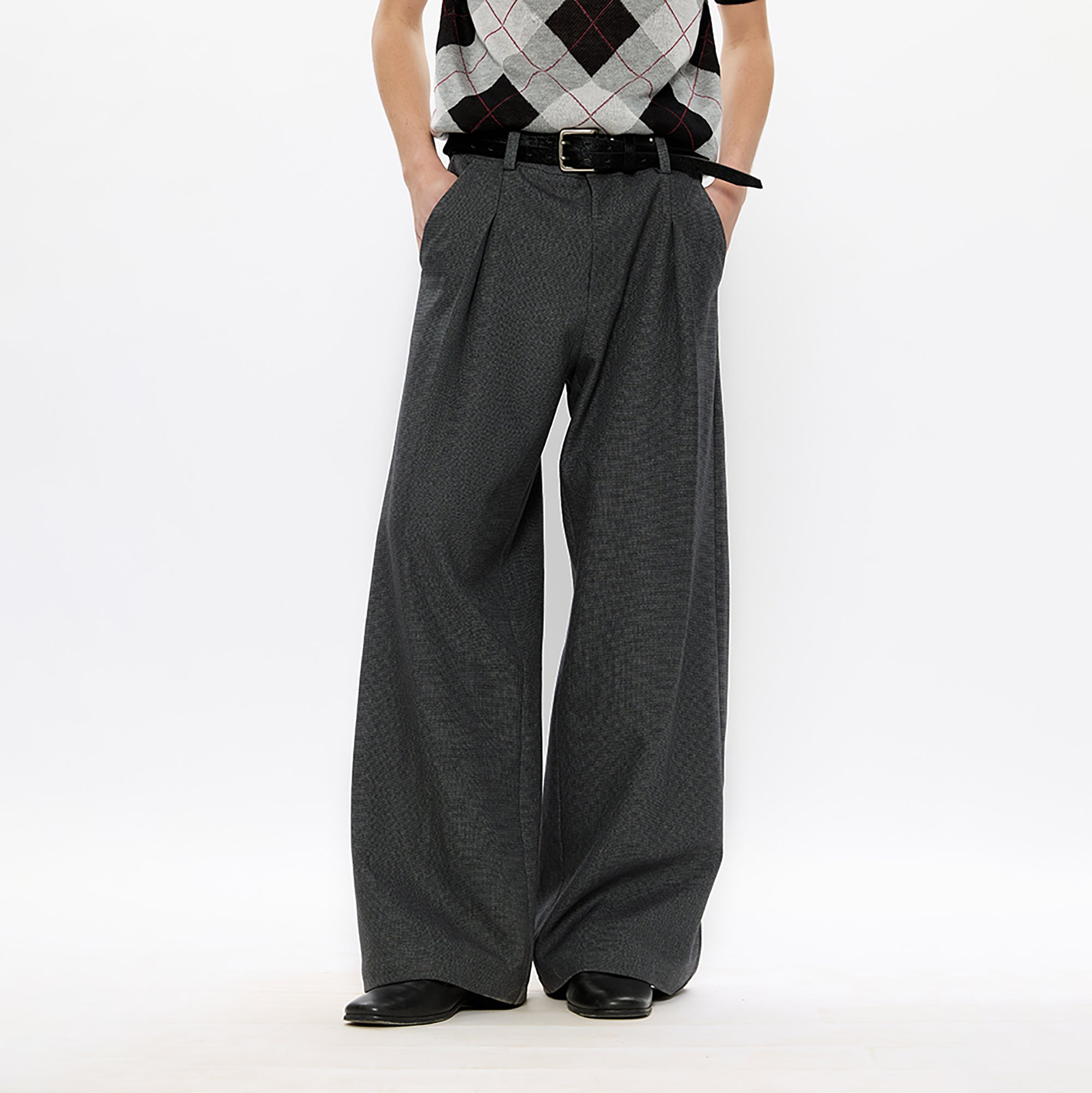 KREATE Classic Shadow Check Pleated Wide Trousers