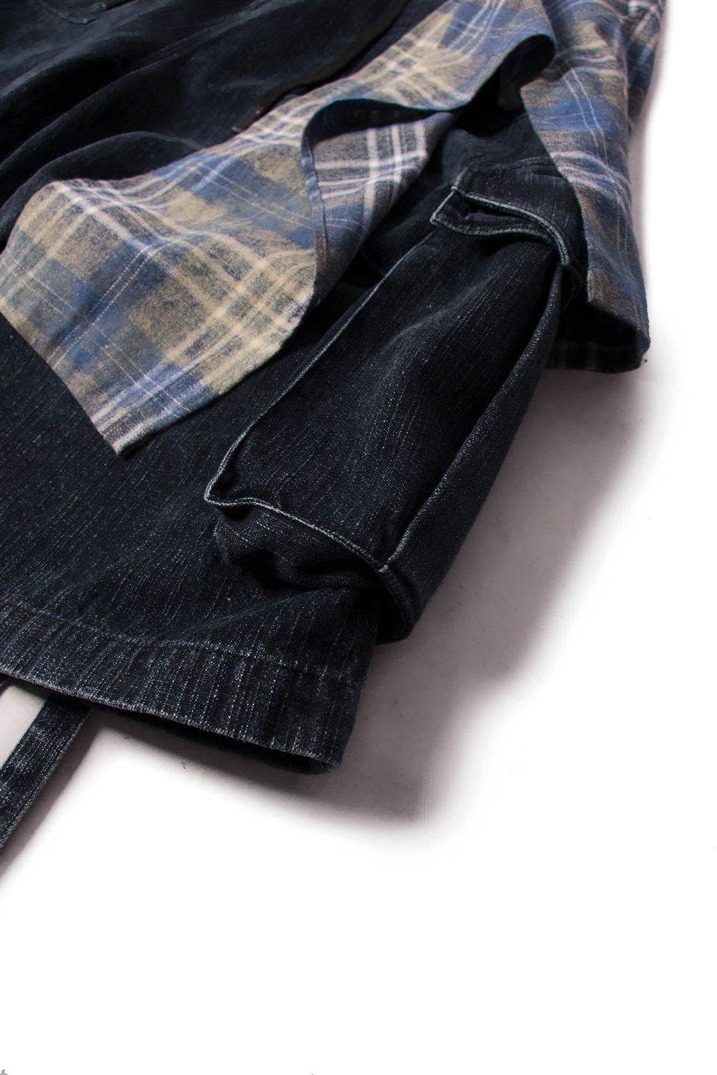 RELABEL Detachable Plaid Drape Denim Shorts