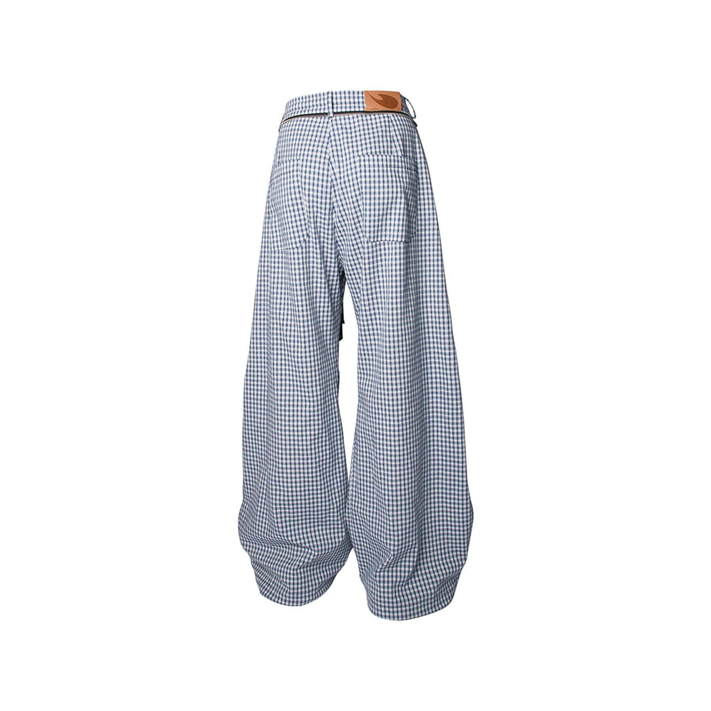 RELABEL Detachable Scarf Grid Pleated Pants