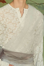 JIECHI Layered Sheer Wrap Lace Henley Shirt