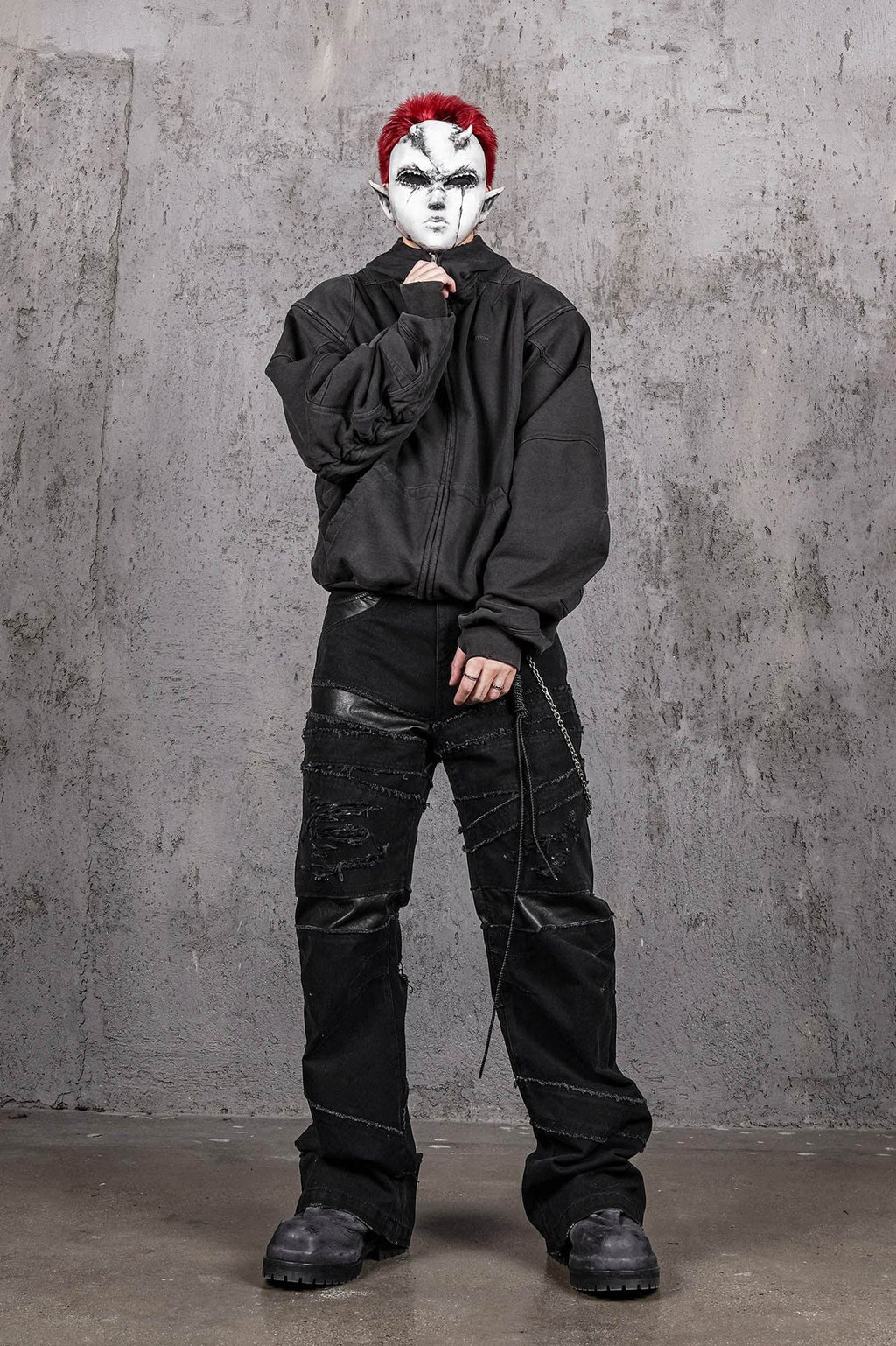 UNDERWATER Distressed Spliced Fallen Armor Zip-Up Hoodie