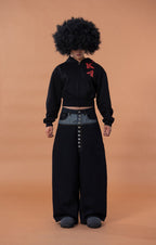 CLP Contrast-Waist Botton-Fly Oversized Raw Jeans
