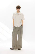 KREATE Pinstripe Pleated Draped Wide Trousers