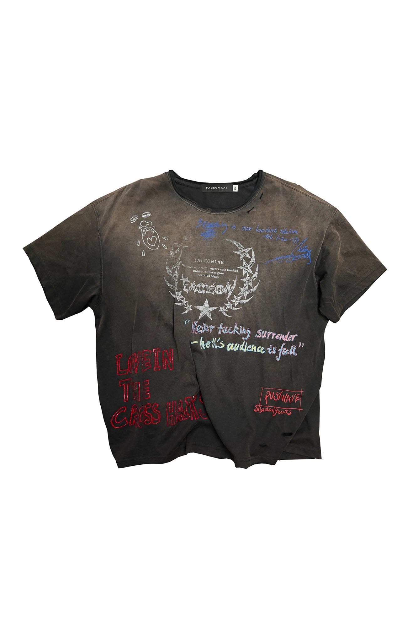 FACEONLAB Punk Graffiti Diamond Distressed T-Shirt