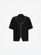 TIWILLTANG Studded Trim Zip-Up Half Shirt