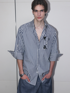 ASSEEN Striped Glasses Pocket Half Shirt Blue