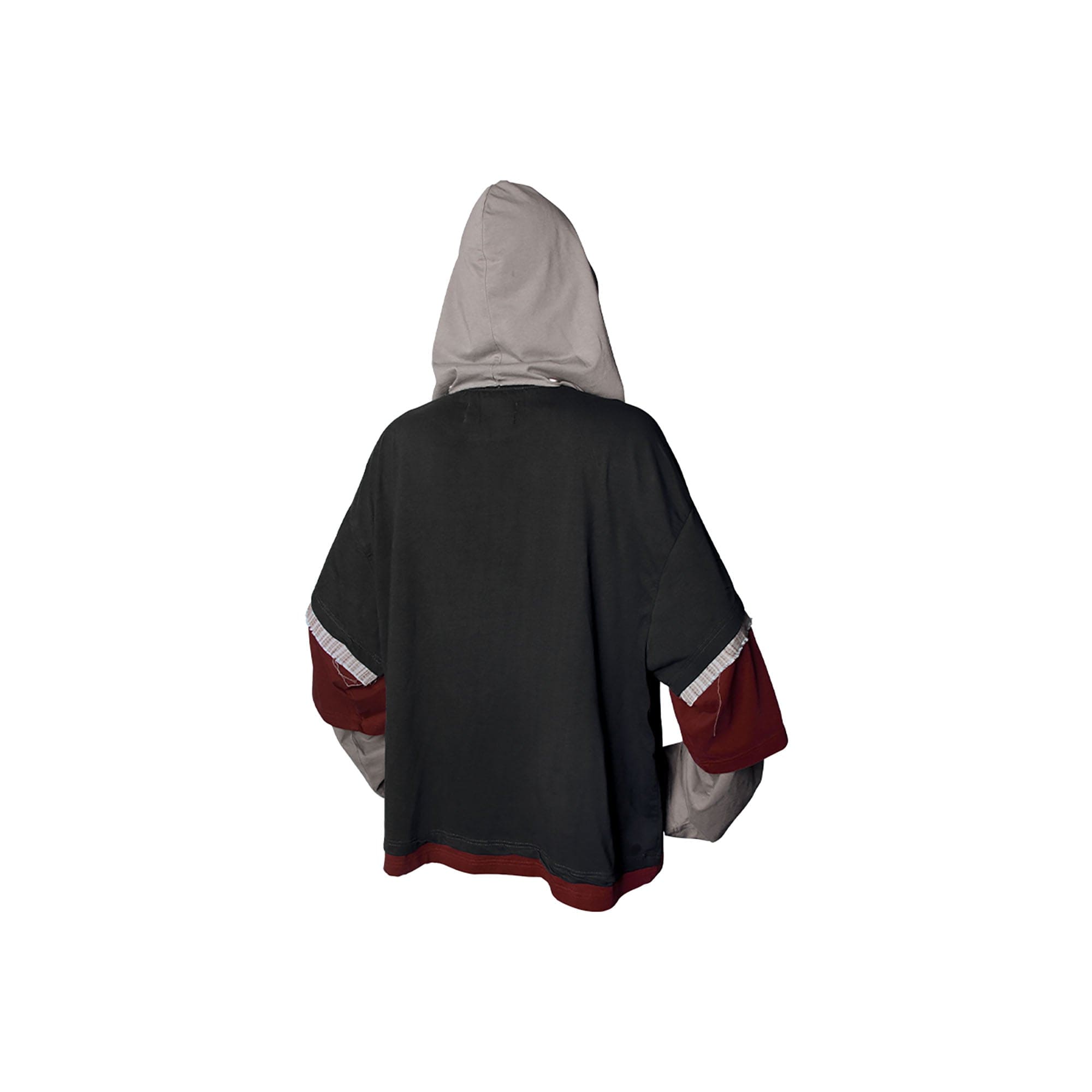 RELABEL Triple-Layer Detachable Striped Hood Long-Sleeve Tee Red