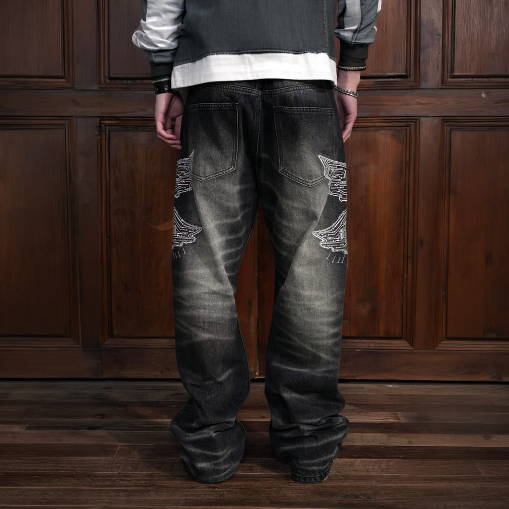 VINKID Faded Pigeon Embroidered Jeans