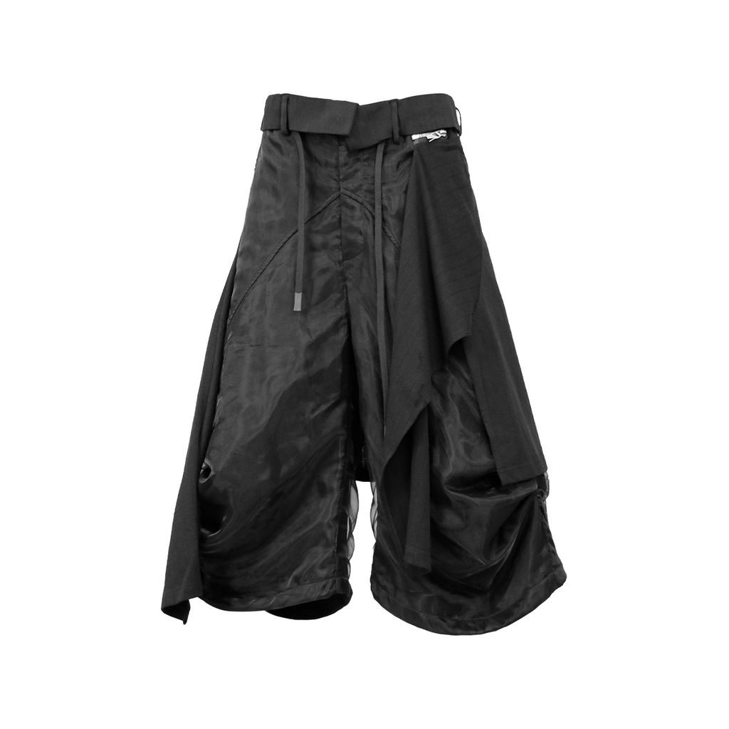 RELABEL Detachable Drape Ruched Oversized Shorts Black