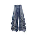 RELABEL Washed Paneled Strap Oversized Cargo Jeans Blue