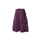 RELABEL Detachable Scarf Washed Multi-Pocket Wide-Leg Shorts