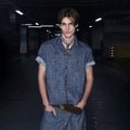ASSEEN Linen-Blend Coin Button Denim Half Shirt