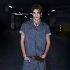 ASSEEN Linen-Blend Coin Button Denim Half Shirt