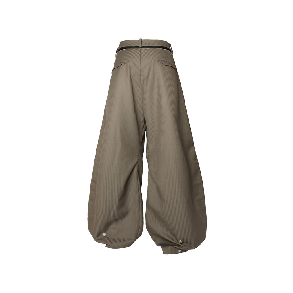 RELABEL Pinstriped Detachable-Scarf Oversized Pants Brown