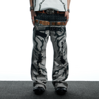 DND4DES Distressed Print Double-Waist Flare Jeans White