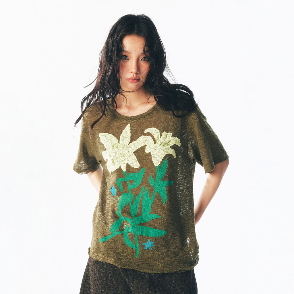 1997 POSTOFFICE Distressed Sheer Lily Flower Tee