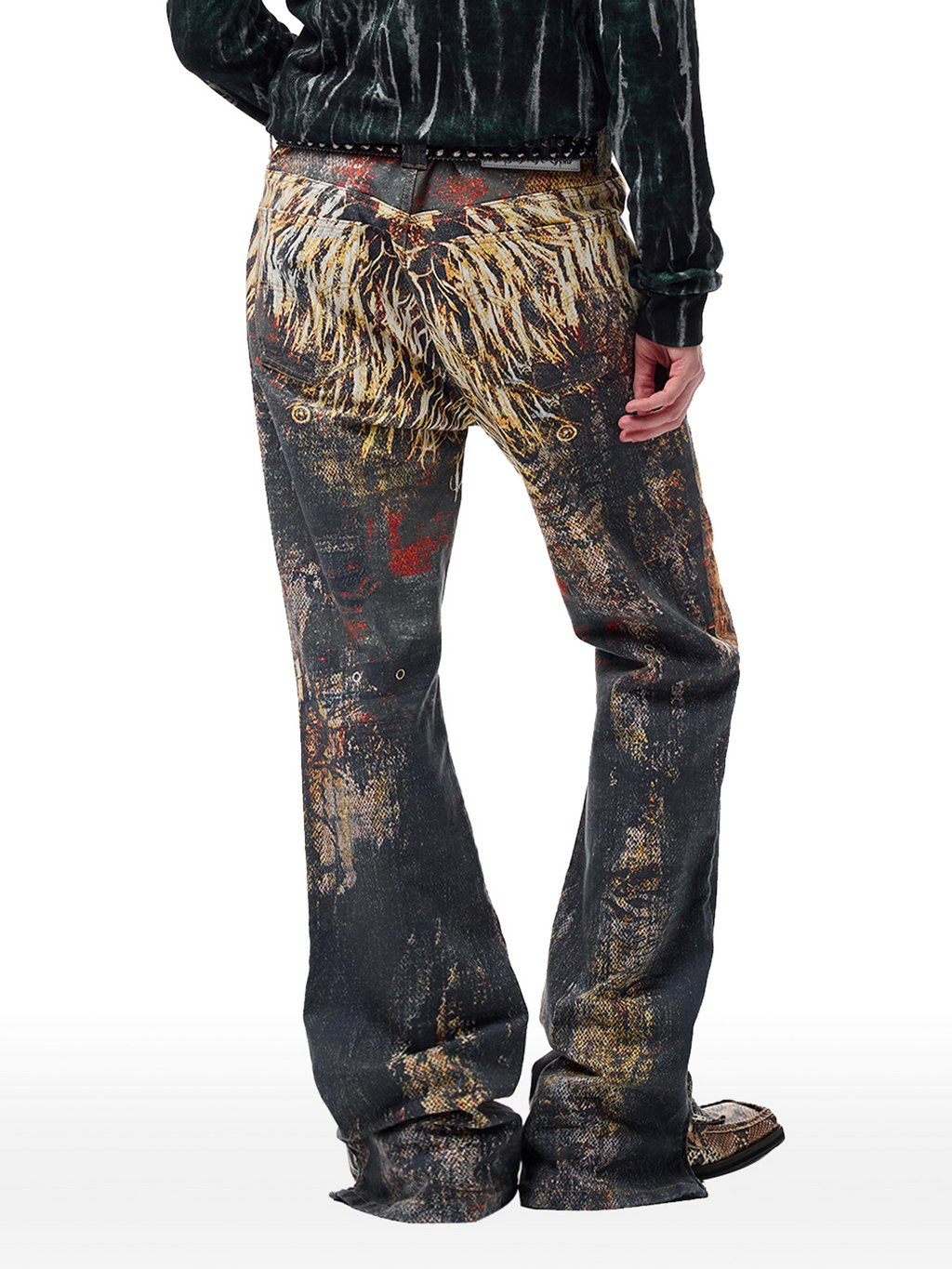CYCYCY Feather Full-Print Slim Flared Jeans