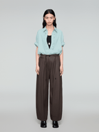 OPICLOTH Retro Pintuck Ruffle Modal Blend Half Shirt