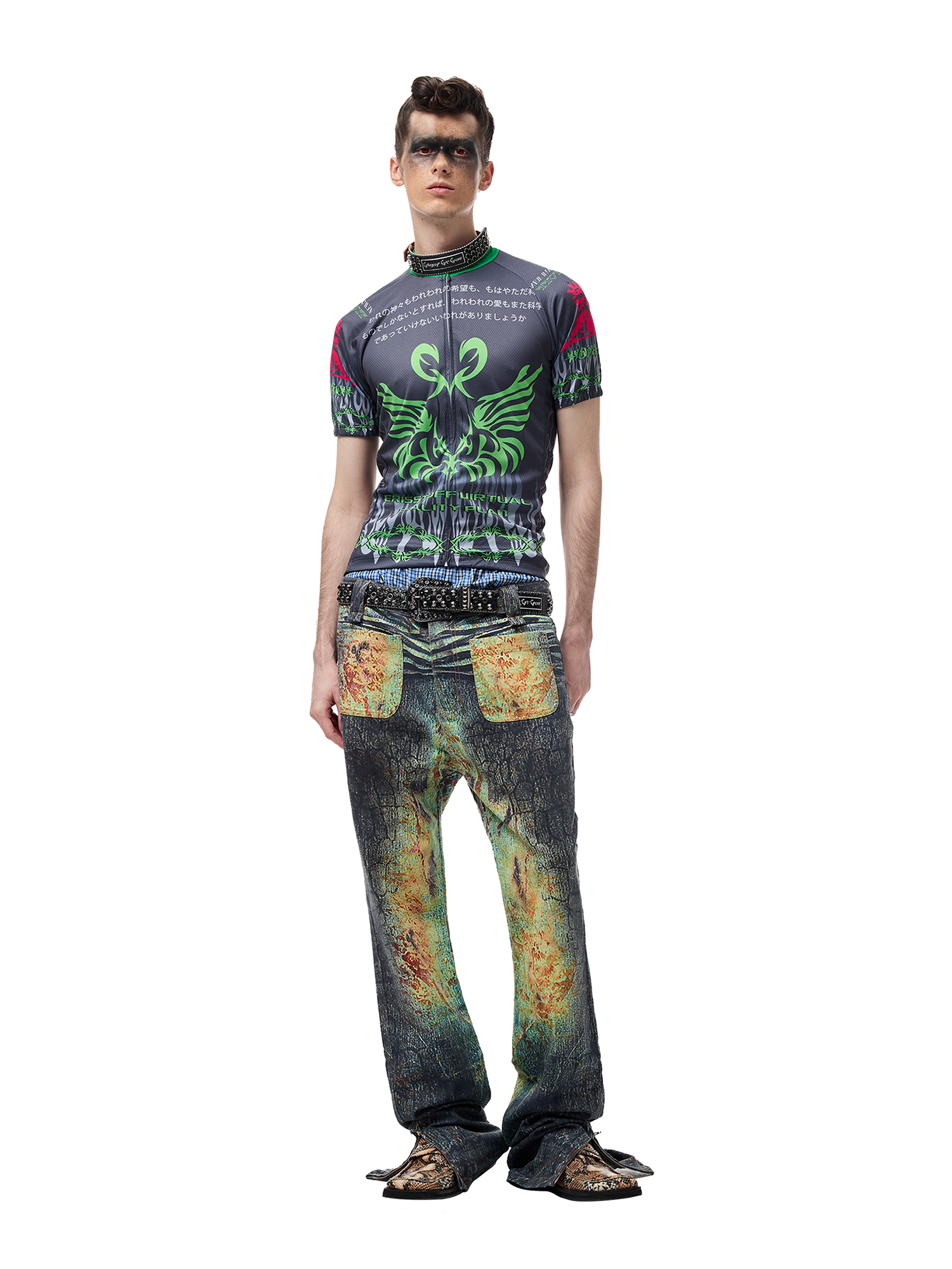 CYCYCY Iridescent Croc Full-Print Slim Flared Jeans
