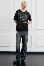 FACEONLAB Grunge Distressed Straight-Leg Jeans