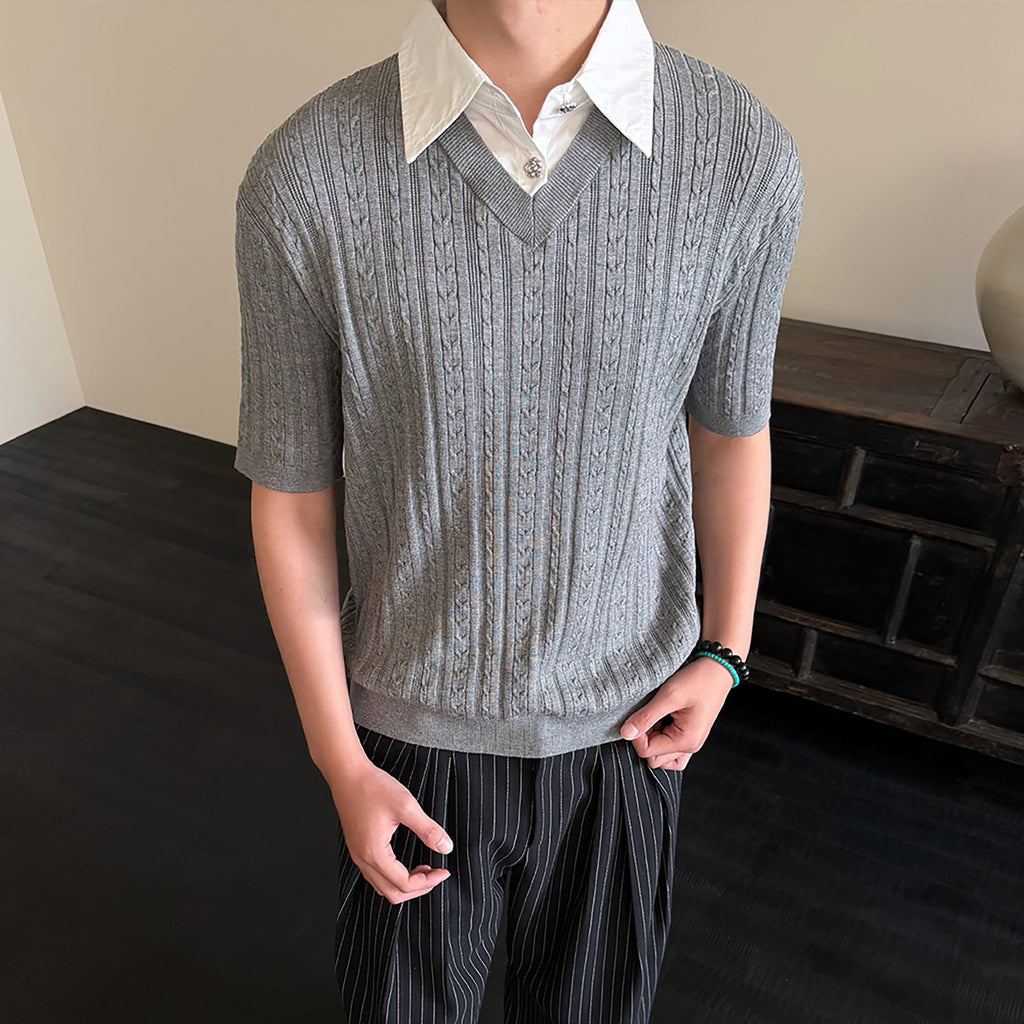 KREATE Faux Layered Cable-Knit Half Shirt