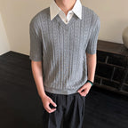 KREATE Faux Layered Cable-Knit Half Shirt