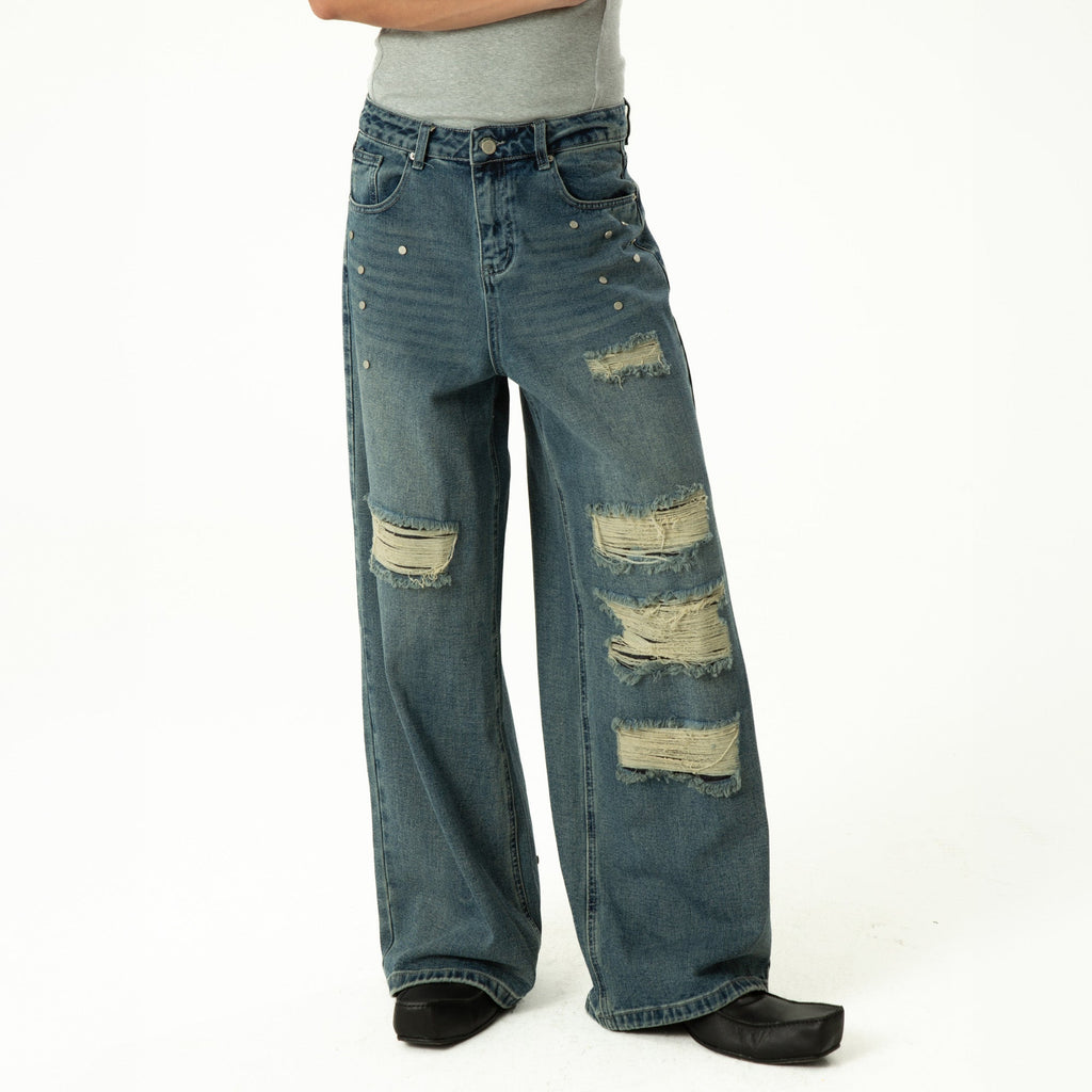 CLP Retro Washed Distressed Rivet Jeans