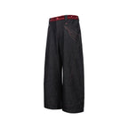 ESAIAS Vermilion Stitch Red Turquoise Curved Denim Pants