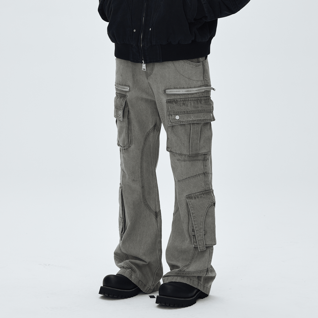 CATSSTAC Washed Multi-Pocket Utility Straight-Leg Jeans