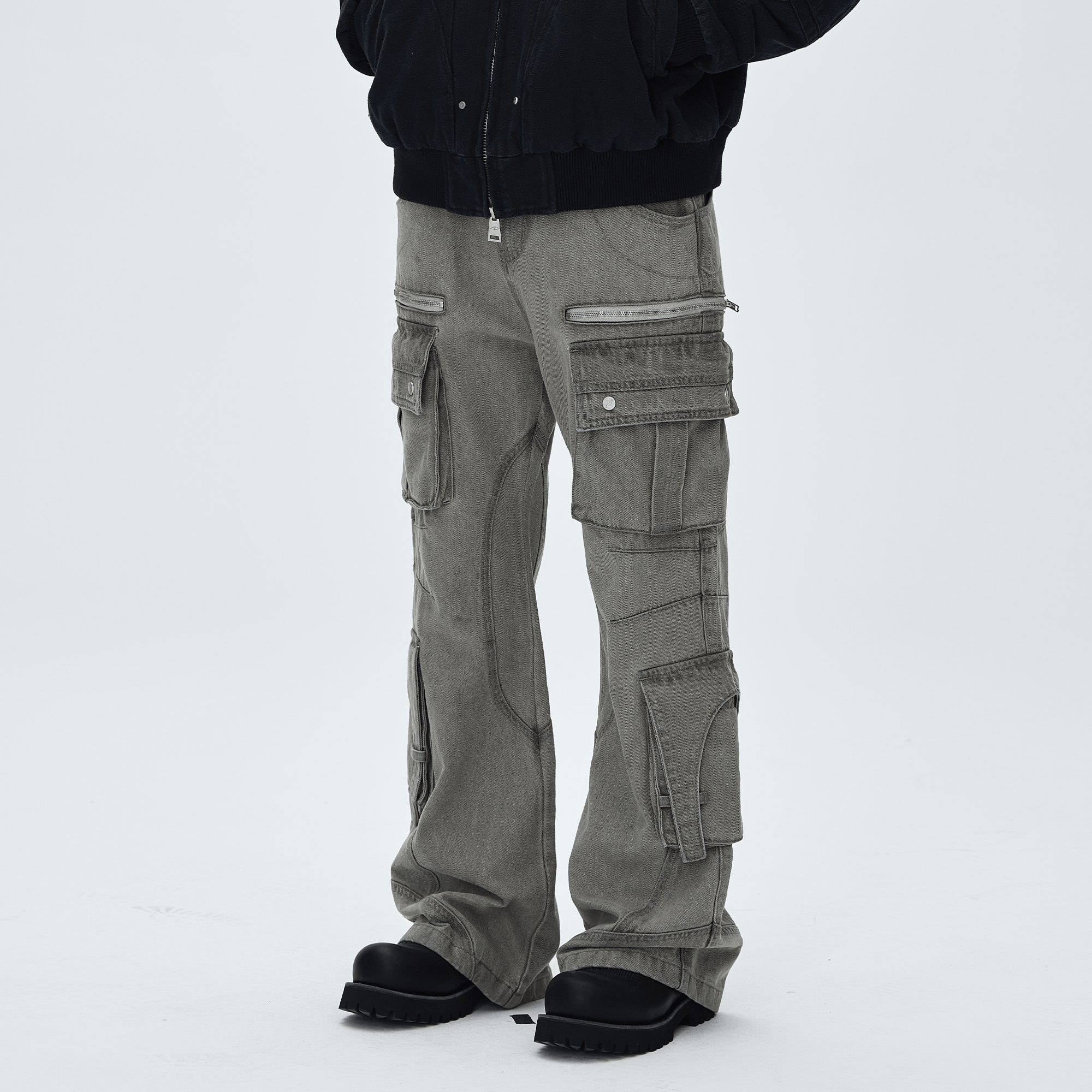 CATSSTAC Washed Multi-Pocket Utility Straight-Leg Jeans