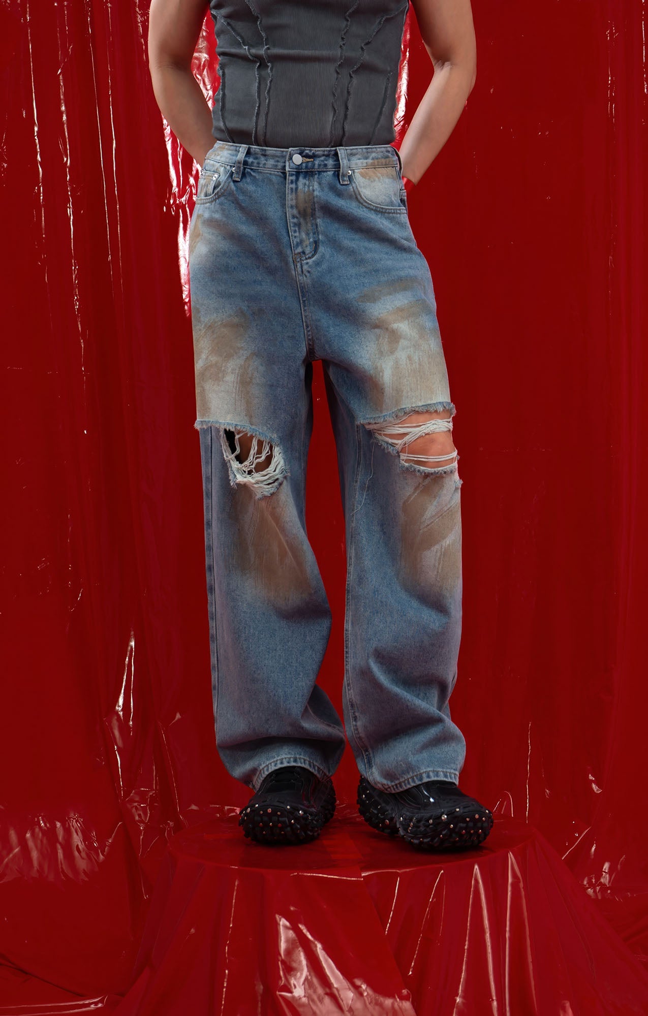 CLP Distressed Ripped Brushed Jeans