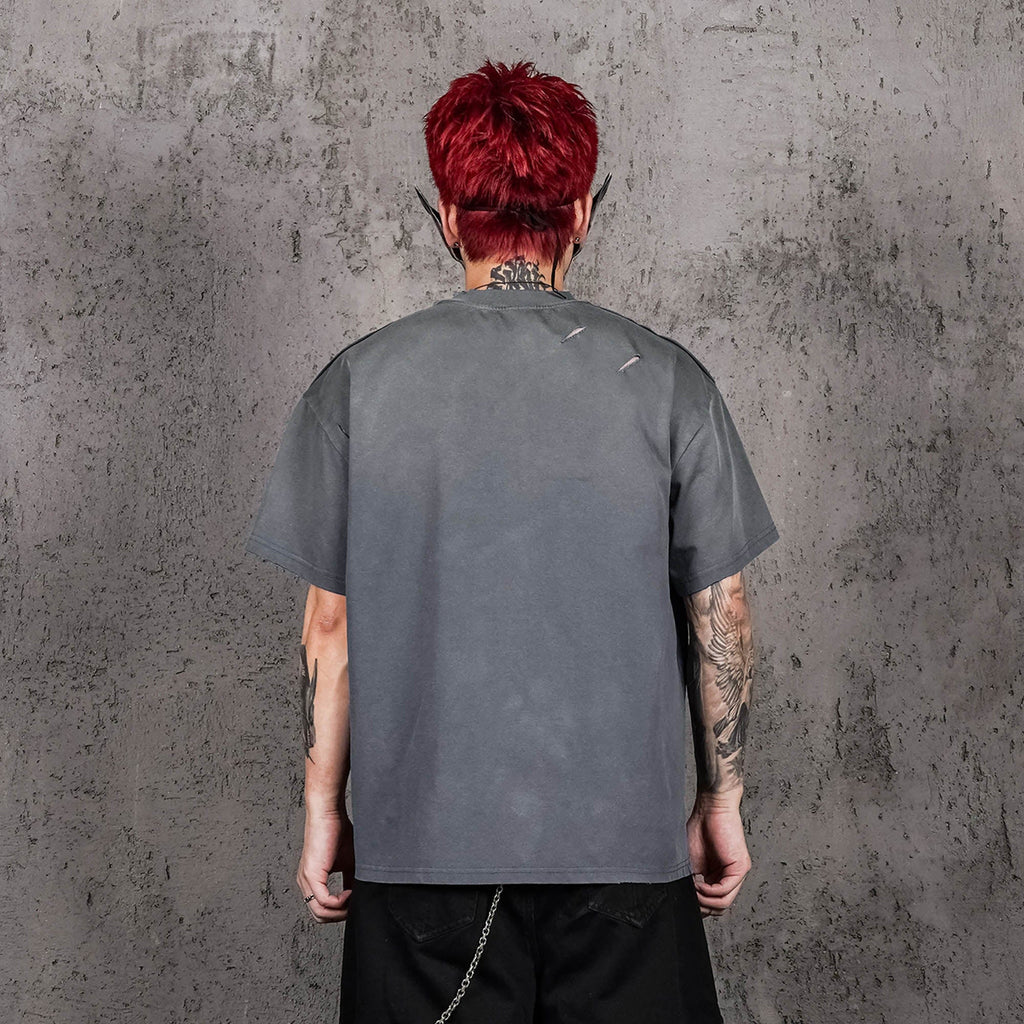 UNDERWATER Washed Ripped Gradient T-Shirt Blue